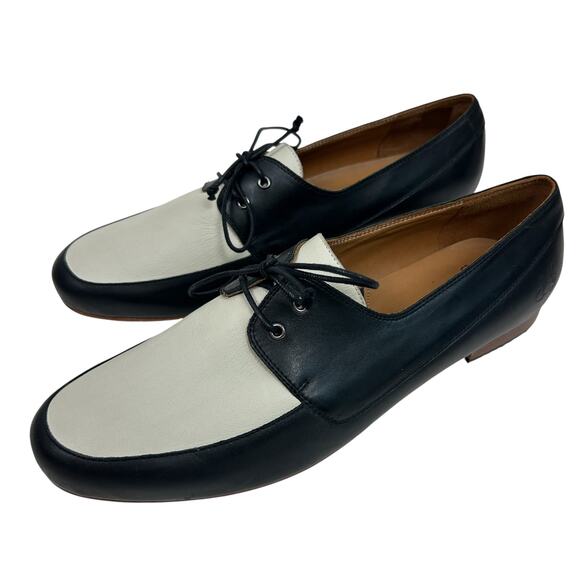 John Fluevog Black White Women´s Leather Tie Loafers 11